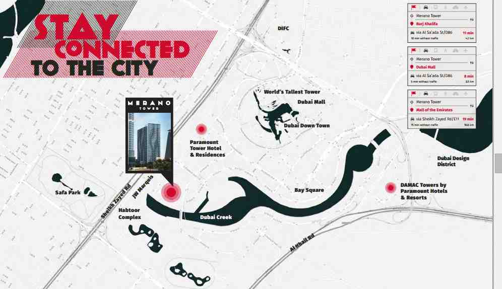 DAMAC Properties - MERANO TOWER Business Bay Dubai Location Map